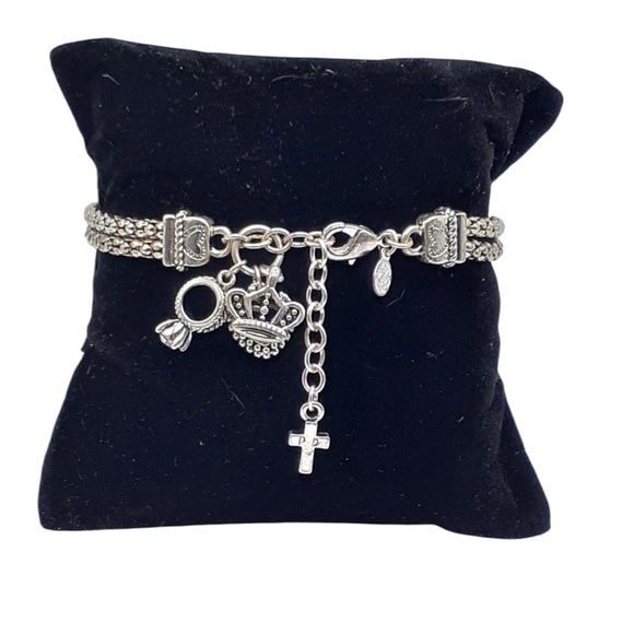 Premier Designs Jewelry - Premier Designs Braided Silver Charm Bracelet Crown Ring Cross Faith Jewelry
